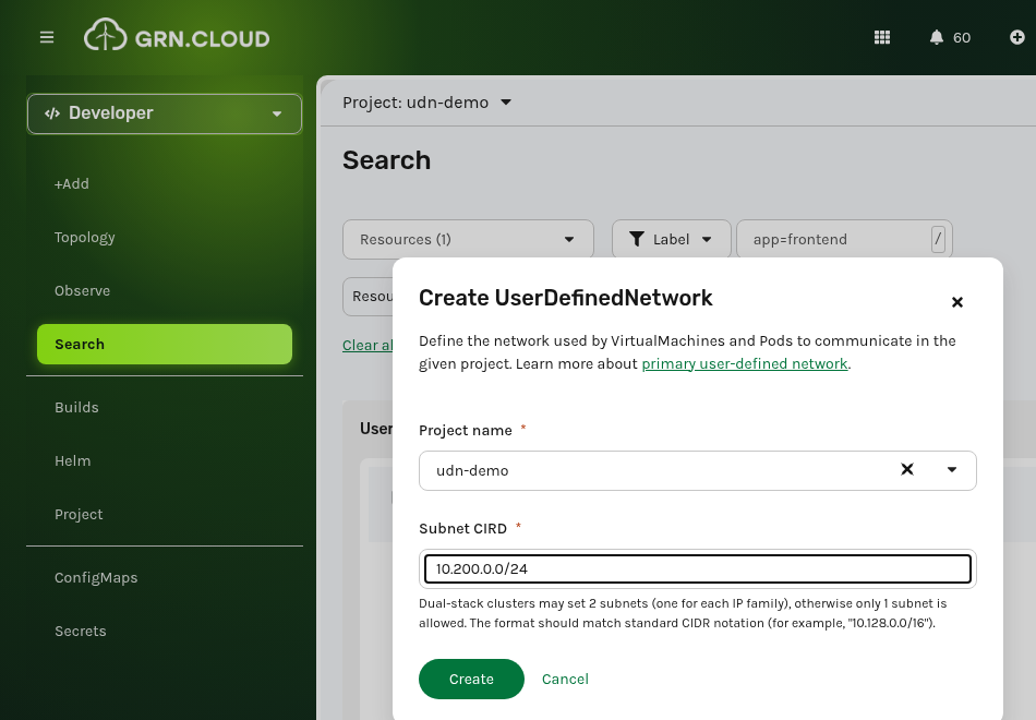 UserDefinedNetwork creation